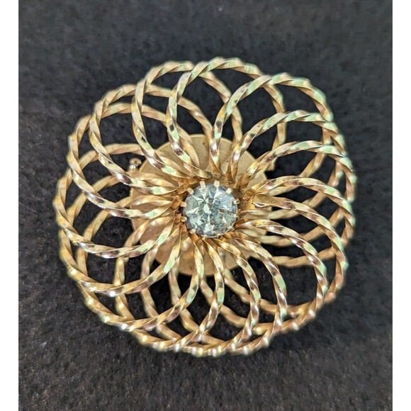 Whirligig Flower Rhinestone Center Brooch - Picture 3 of 9